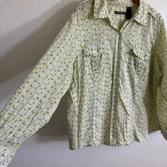 Liz Claiborne Monstera Plant Leaf Long Sleeve Button Up Light Cotton Size XL - Picture 3 of 7